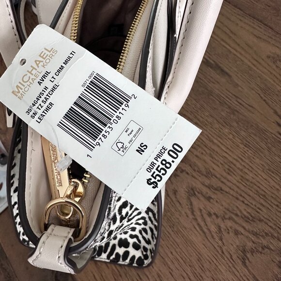 NWT!New! Avril Small Leather and Cheetah Print Calf Hair Satchel -White Cheetah - Picture 11 of 11